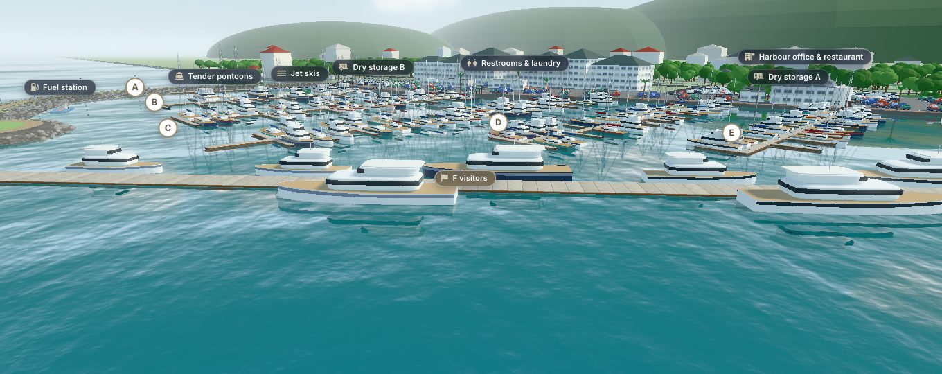 3D rendering of the visitor pontoon and the marina pontoons
